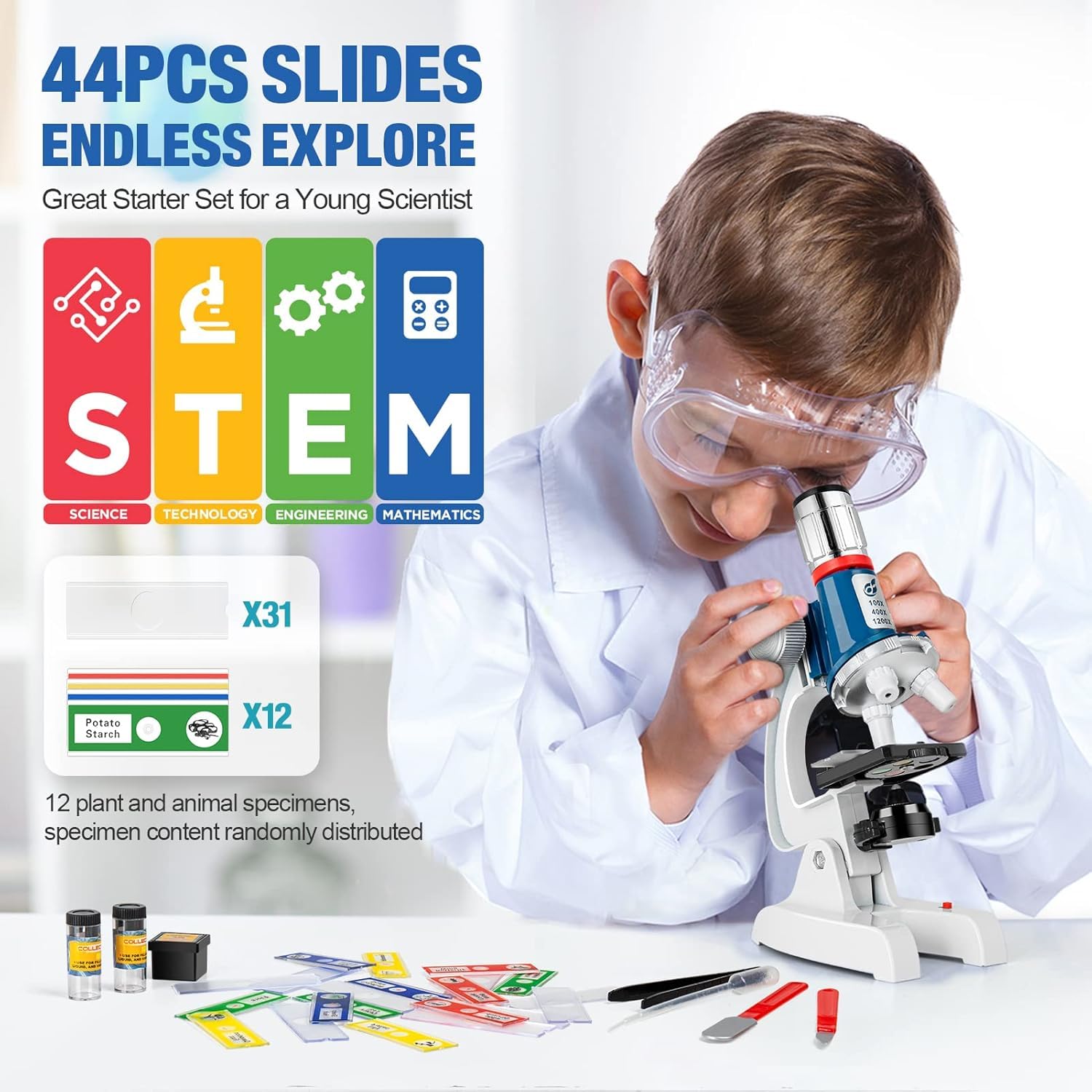 NOKA Microscope for Kids - 58-Piece Science Microscope Kit 1200X
